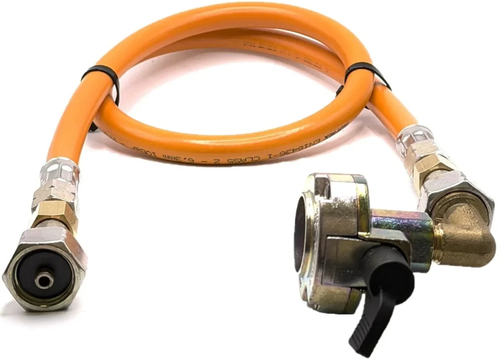 LPG aukšto slėgio dujų žarna 80 cm su 27 mm kampiniu Clip-On adapteriu, 21,8 mm LH