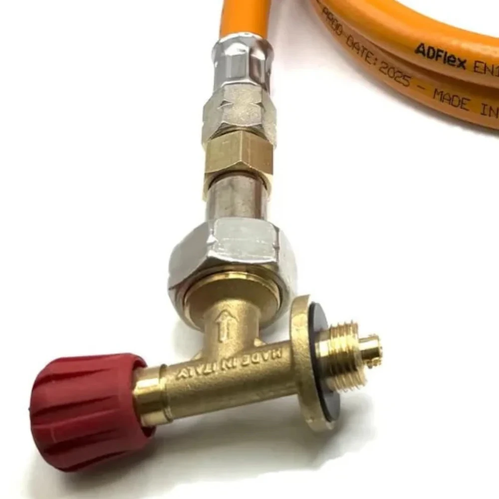 LPG aukšto slėgio dujų žarna 80 cm su 27 mm Clip-On adapteriu ir Campingaz 901 / 904 / 907 jungtimi