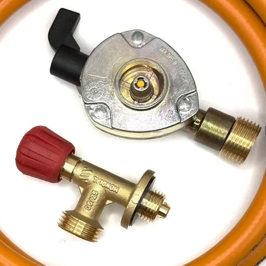 LPG aukšto slėgio oranžinė dujų žarna 1,5 m su 20 mm Clip-On adapteriu ir Campingaz 901 / 904 / 907 jungtimi