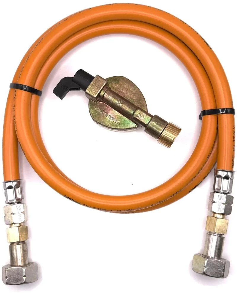 LPG aukšto slėgio oranžinė dujų žarna 1,5 m su 20 mm Clip-On adapteriu 21,8 mm LH