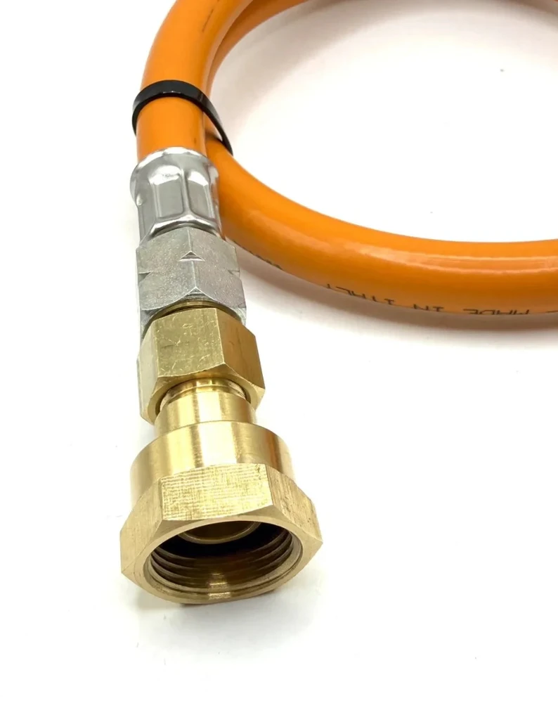 LPG aukšto slėgio oranžinė dujų žarna 1,5 m W20 RH × W20 RH kemperiams ir dujų reguliatoriams