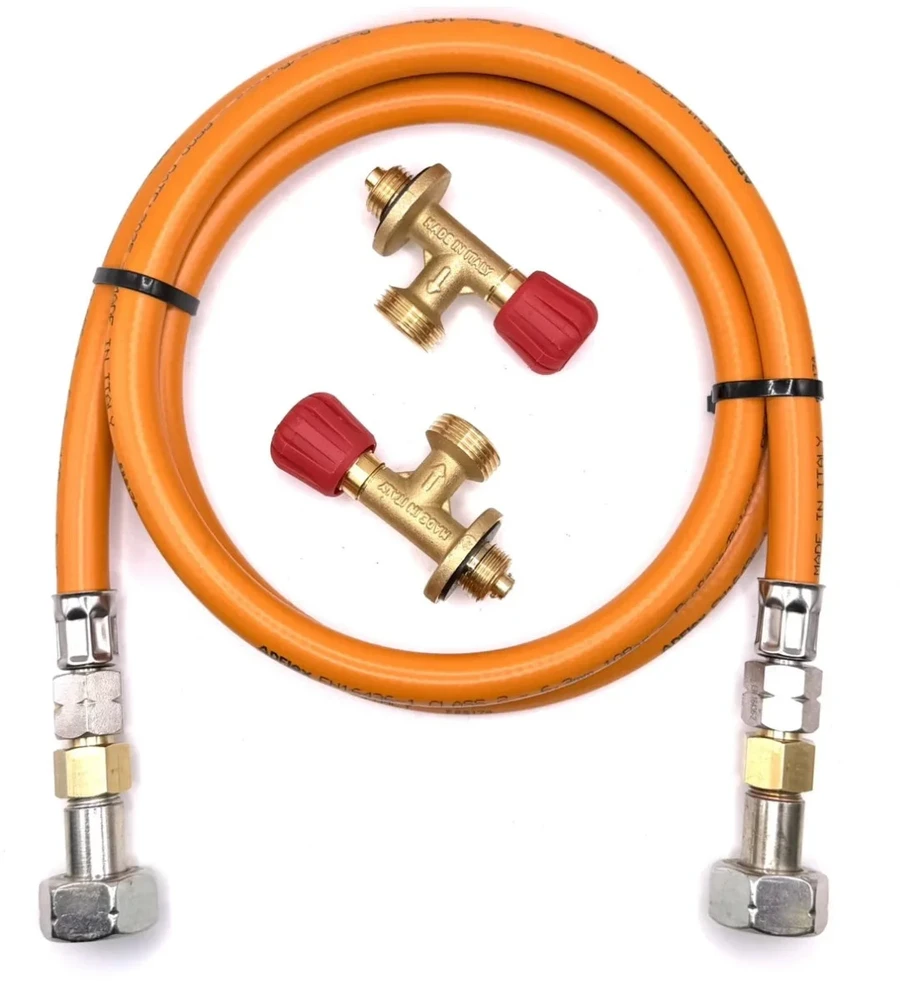 LPG aukšto slėgio oranžinė dujų žarna 80 cm, 21,8 mm LH × 21,8 mm LH, skirta Campingaz 901 / 904 / 907 balionams