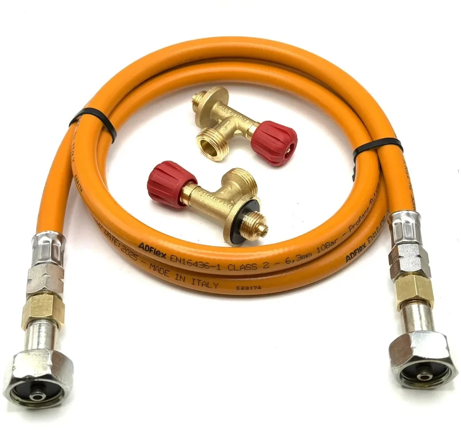 LPG aukšto slėgio oranžinė dujų žarna 80 cm, 21,8 mm LH × 21,8 mm LH, skirta Campingaz 901 / 904 / 907 balionams