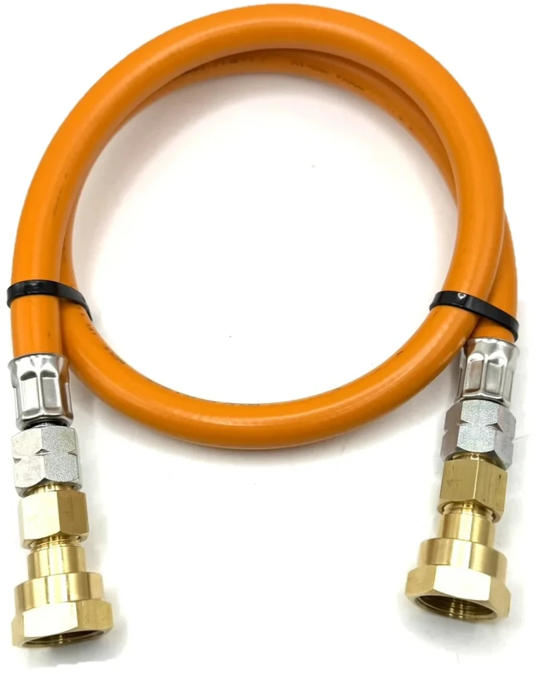 LPG aukšto slėgio oranžinė dujų žarna 80 cm W20 RH × W20 RH kemperiams ir dujų reguliatoriams