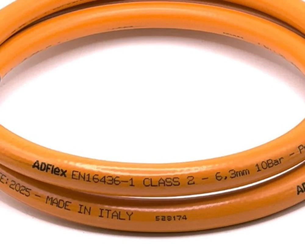 LPG aukšto slėgio oranžinė dujų žarna 80 cm W20 RH × W20 RH kemperiams ir dujų reguliatoriams