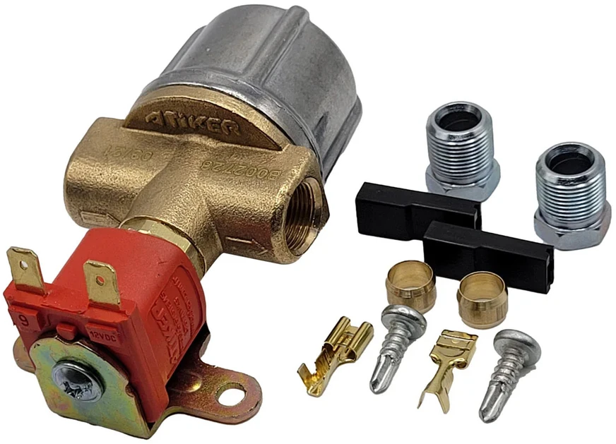 LPG/GPL elektromagnetinis dujų uždarymo vožtuvas 12 V su skystos fazės filtru, 8 mm (M14)