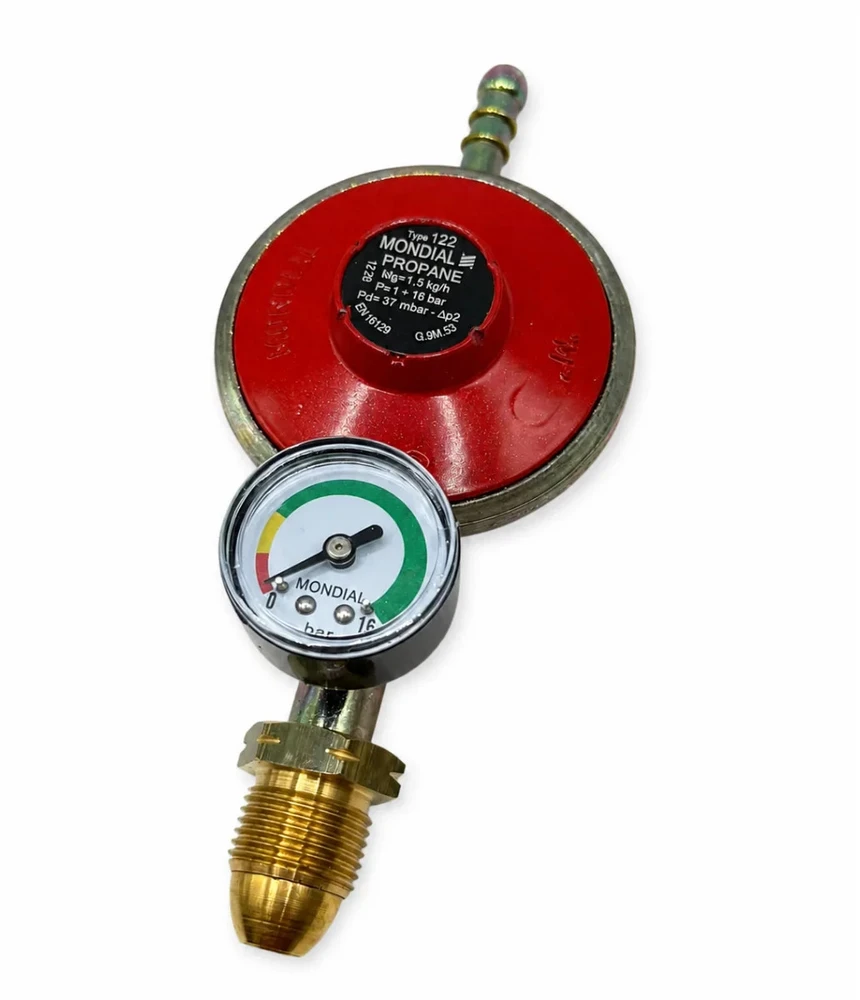 Propano LPG dujų slėgio reguliatorius 37 mbar, 1,5kg/h su manometru, POL (JAV / Australija)