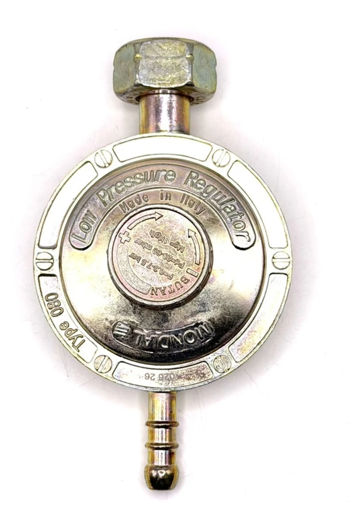 Reguliuojamas butano dujų slėgio reguliatorius 20–60 mbar, 21,8 mm LH, 8 mm žarnos jungtis