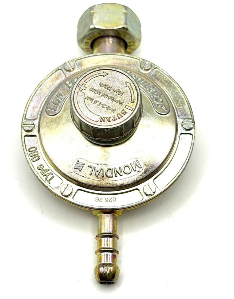 Reguliuojamas butano dujų slėgio reguliatorius 20–60 mbar, 21,8 mm LH, 8 mm žarnos jungtis
