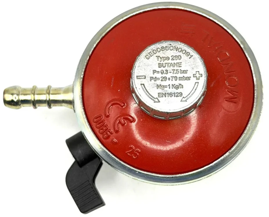 Reguliuojamas butano dujų slėgio reguliatorius 29–70 mbar, 22 mm Clip-On, 1kg/h