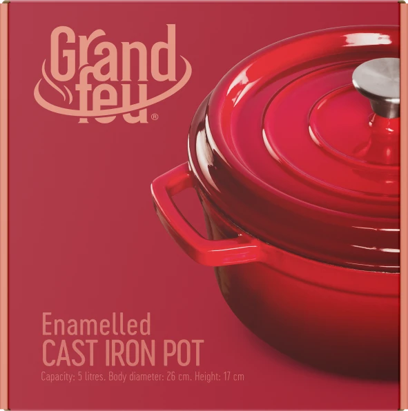 Grand Feu Grandfeu puodas su dangčiu, raudonas, 3,5l