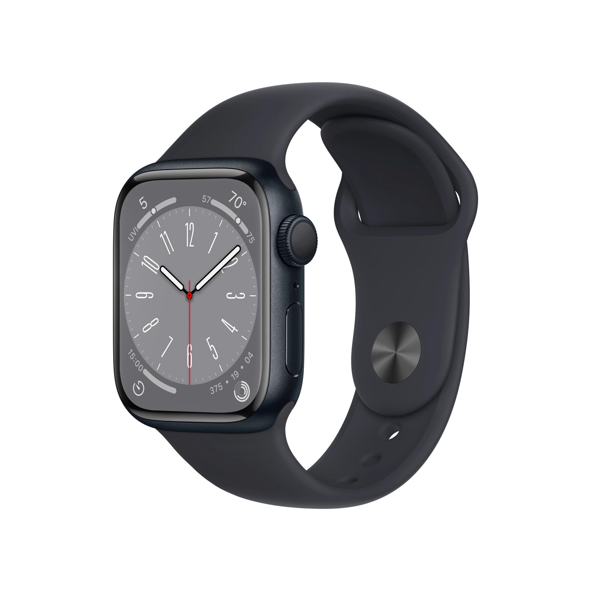 Išmanusis laikrodis Apple Watch Series 8 GPS, 41 mm,  "Midnight" spalvos aliuminio korpusas su "Midnight" spalvos sportiniu dirželiu