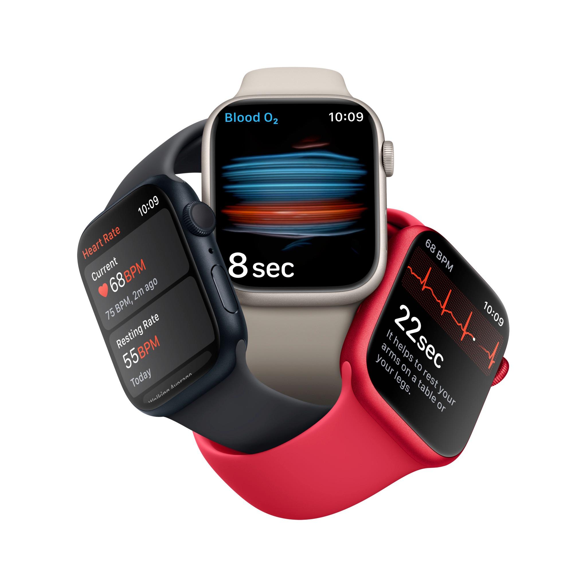 Išmanusis laikrodis Apple Watch Series 8 GPS, 45 mm, "Starlight" spalvos aliuminio korpusas su "Starlight" spalvos sportiniu dirželiu