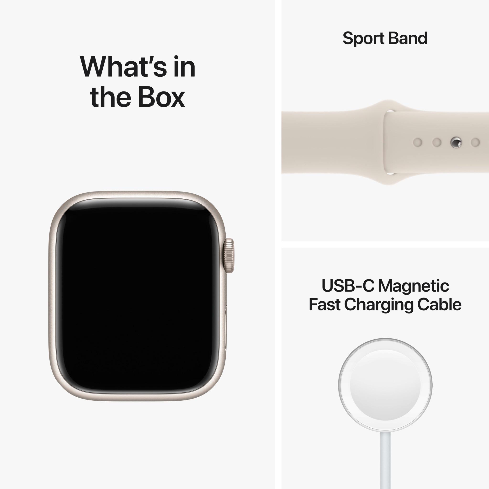 Išmanusis laikrodis Apple Watch Series 8 GPS, 45 mm, "Starlight" spalvos aliuminio korpusas su "Starlight" spalvos sportiniu dirželiu