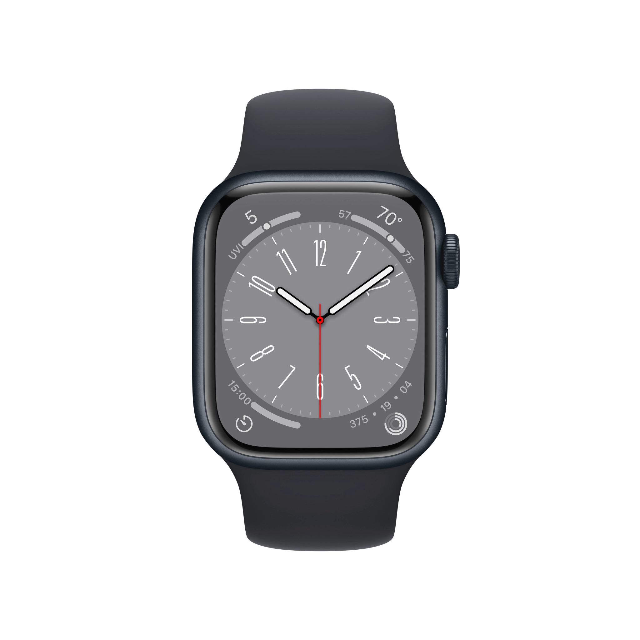 Išmanusis laikrodis Apple Watch Series 8 GPS, 41 mm,  "Midnight" spalvos aliuminio korpusas su "Midnight" spalvos sportiniu dirželiu