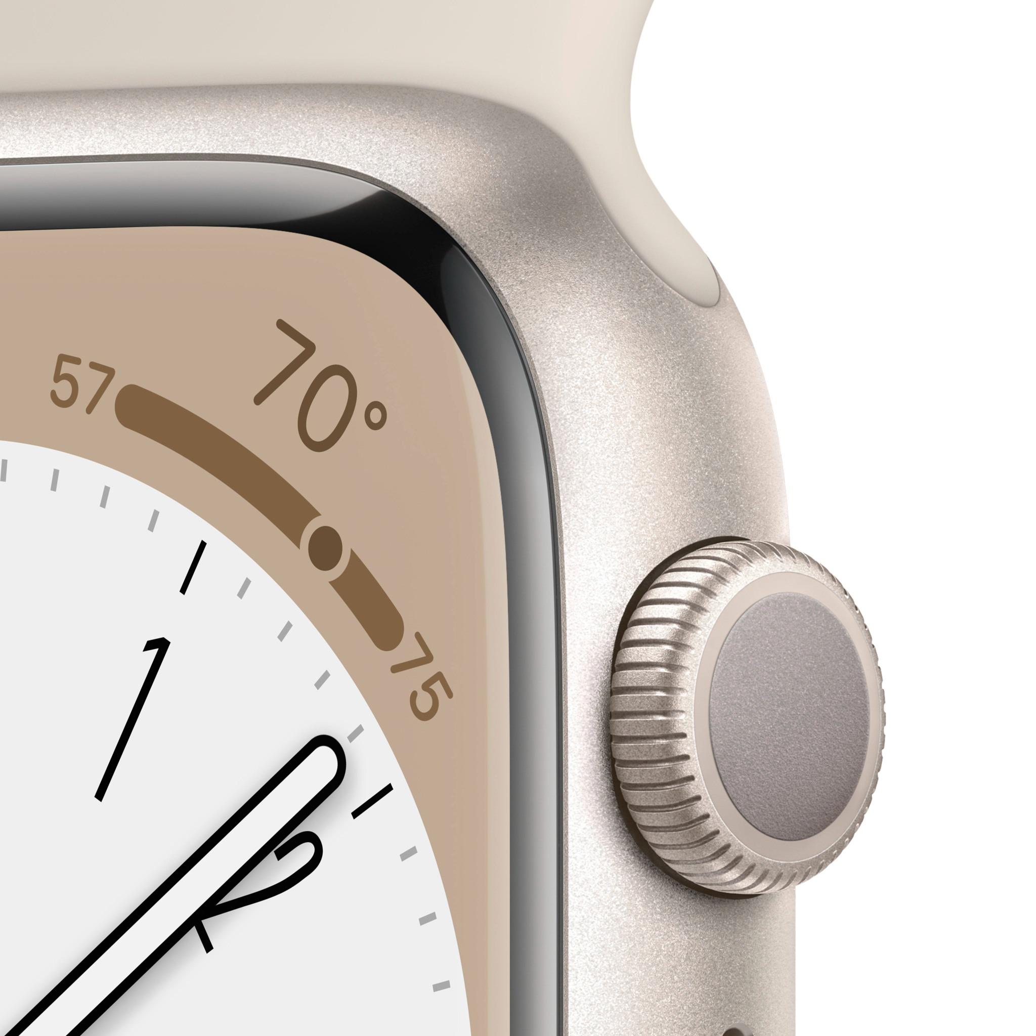 Išmanusis laikrodis Apple Watch Series 8 GPS, 45 mm, "Starlight" spalvos aliuminio korpusas su "Starlight" spalvos sportiniu dirželiu