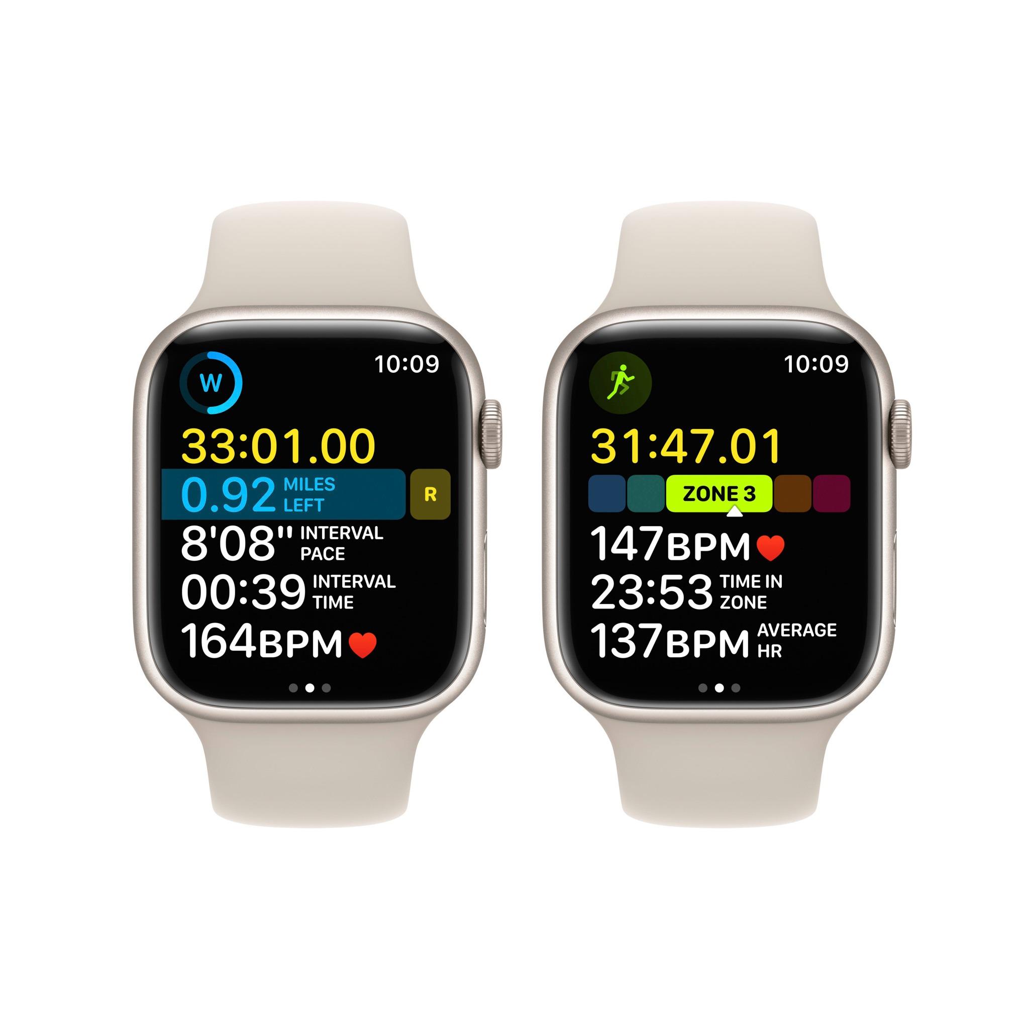 Išmanusis laikrodis Apple Watch Series 8 GPS, 45 mm, "Starlight" spalvos aliuminio korpusas su "Starlight" spalvos sportiniu dirželiu