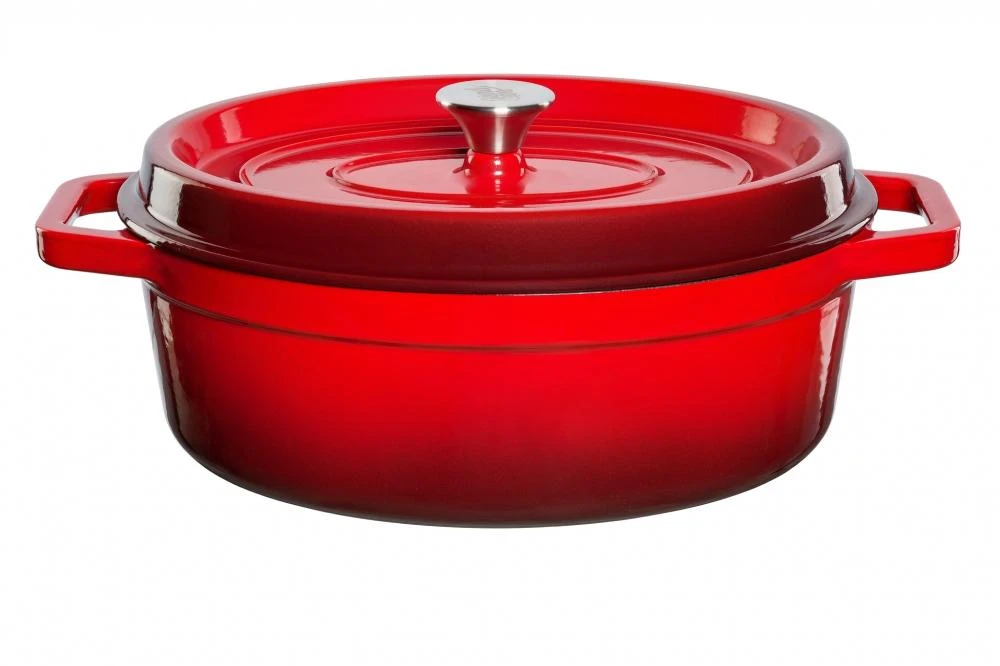 Grand_Feu Grand Feu Ovalus, "Puodas“ tipo puodas su dangčiu 5.6l talpos, Raudonos spalvos