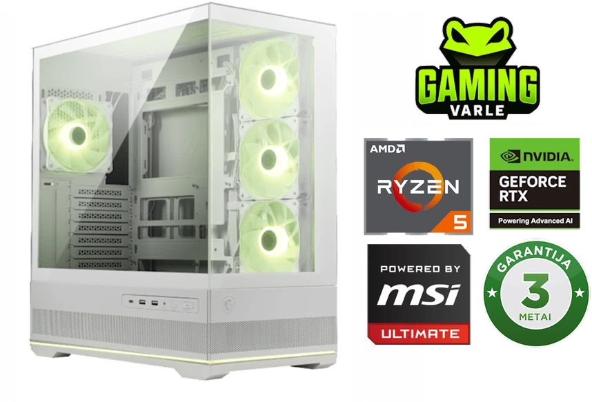 Stacionarus žaidimų kompiuteris Varlė Gaming PC Powered by MSI | Ryzen 5 9600x + RTX 5070 | RAM 32 GB DDR5 | 1TB NVMe SSD + MSI DOVANA