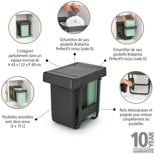 Aptel Brabantia šiukšlių dėžė, montuojama, Sort &amp; Go 2 x 15L