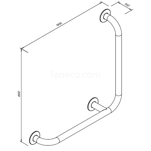 Kampinis turėklas neįgaliesiems, Faneco 90° 600 x 600 mm