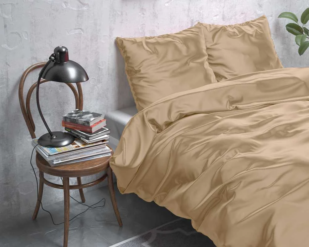 Patalynės komplektas Dirbtinio šilko patalynė Sleeptime Beauty Skin Care smėlinės spalvos 200×220 cm, su 2 pagalvių užvalkalais