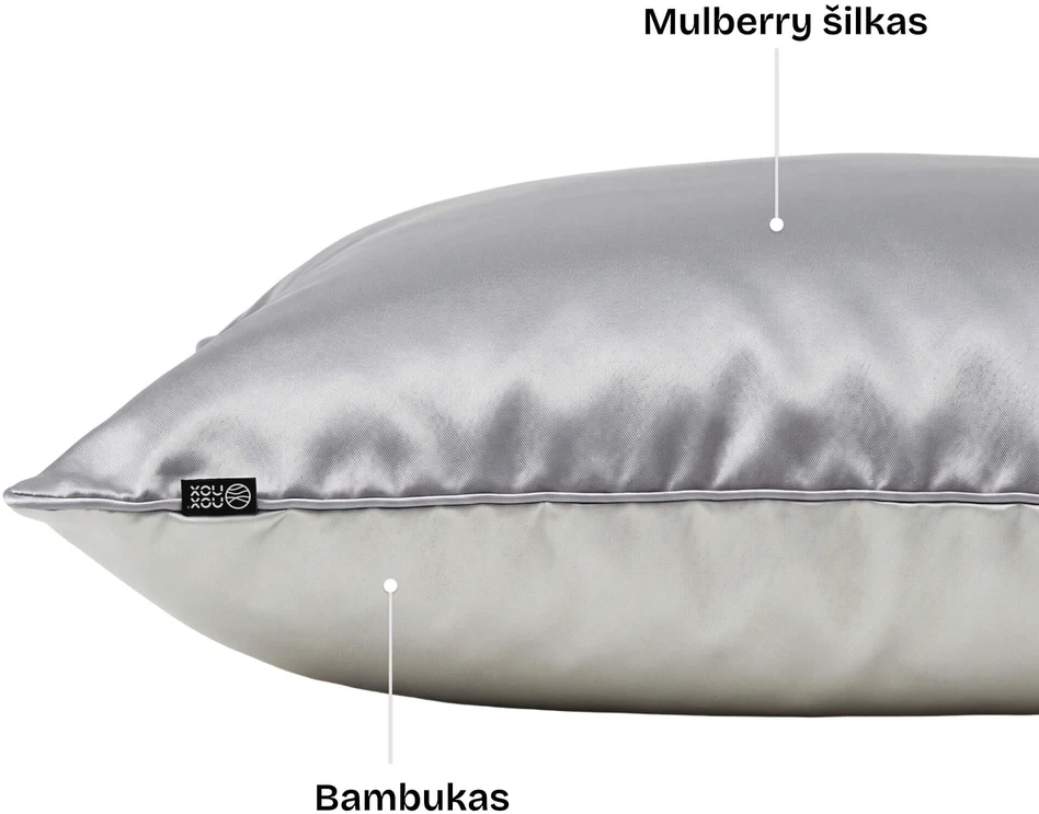 Dvipusis pagalvės užvalkalas – šilkas ir bambukas (50x70 cm) Sidabrinis NOXNOX NightSilk