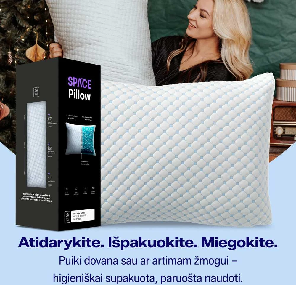 Ergonominė atminties putų pagalvė „NOXNOX® Spacepillow“, 50×70 cm – reguliuojamo aukščio ir minkštumo