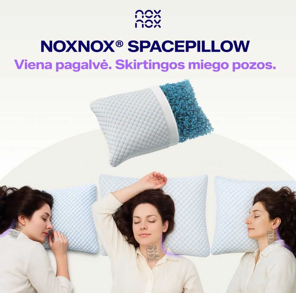 Ergonominė atminties putų pagalvė „NOXNOX® Spacepillow“, 50×70 cm – reguliuojamo aukščio ir minkštumo