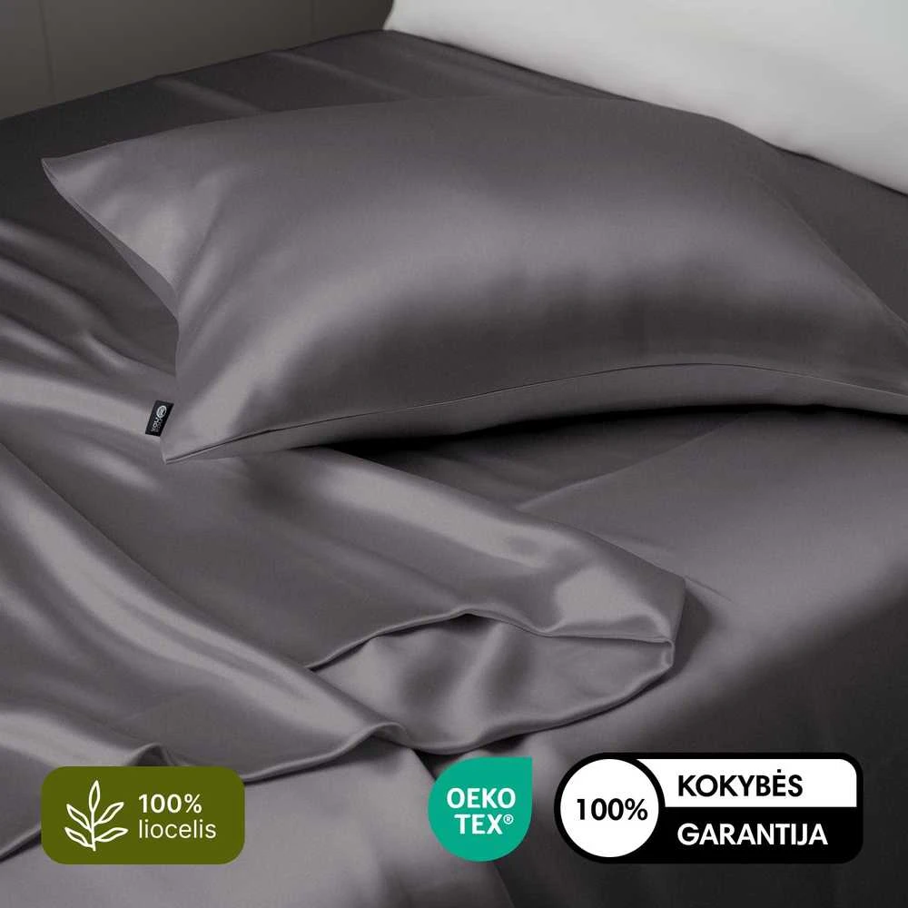 Liocelio (eukalipto) patalynės komplektas NOXNOX, 150x200 cm, pilkas, 100 % liocelis