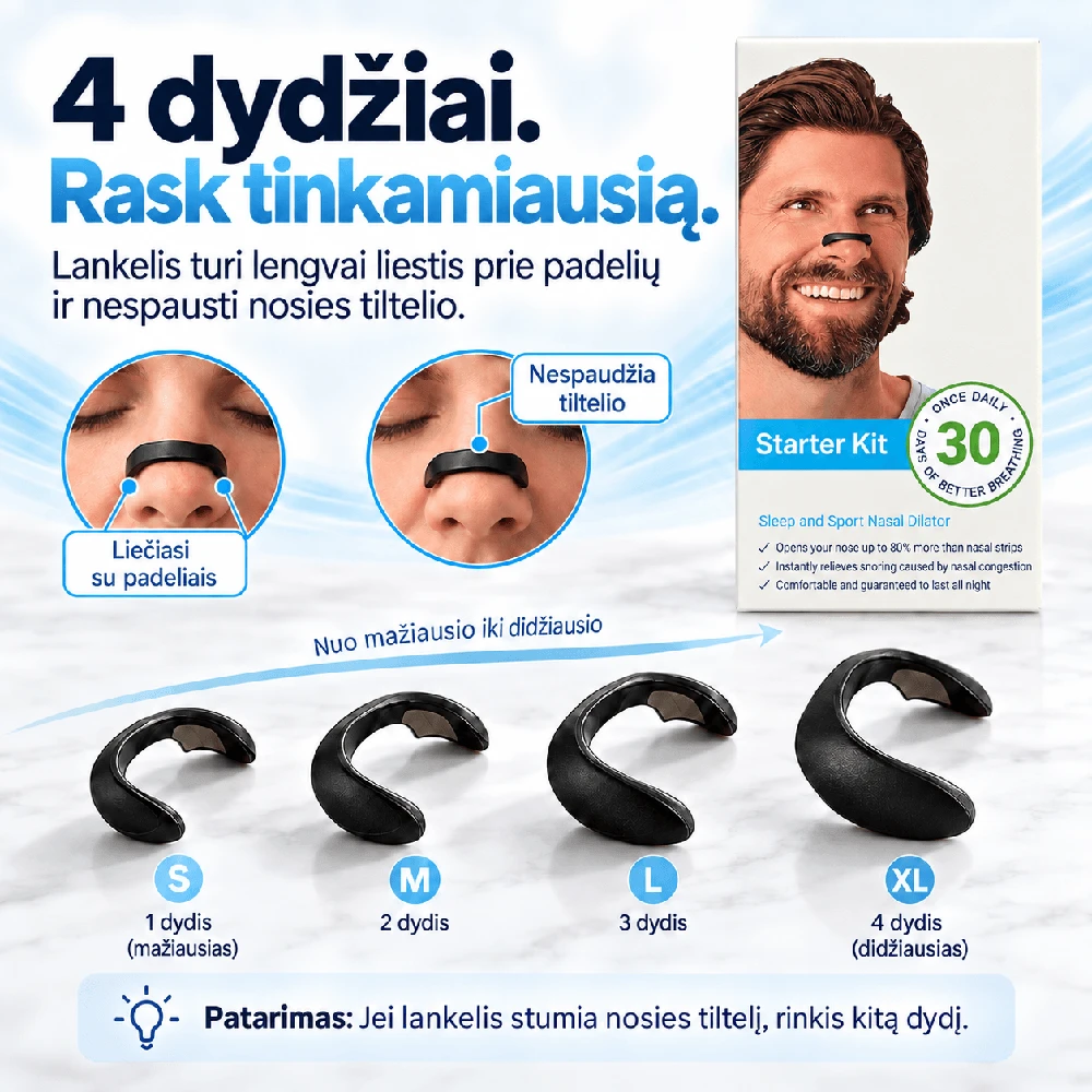 Norden Nights magnetinis nosies plėtiklis Starter Kit – daugkartinio naudojimo, 4 dydžiai, 30 dienų rinkinys