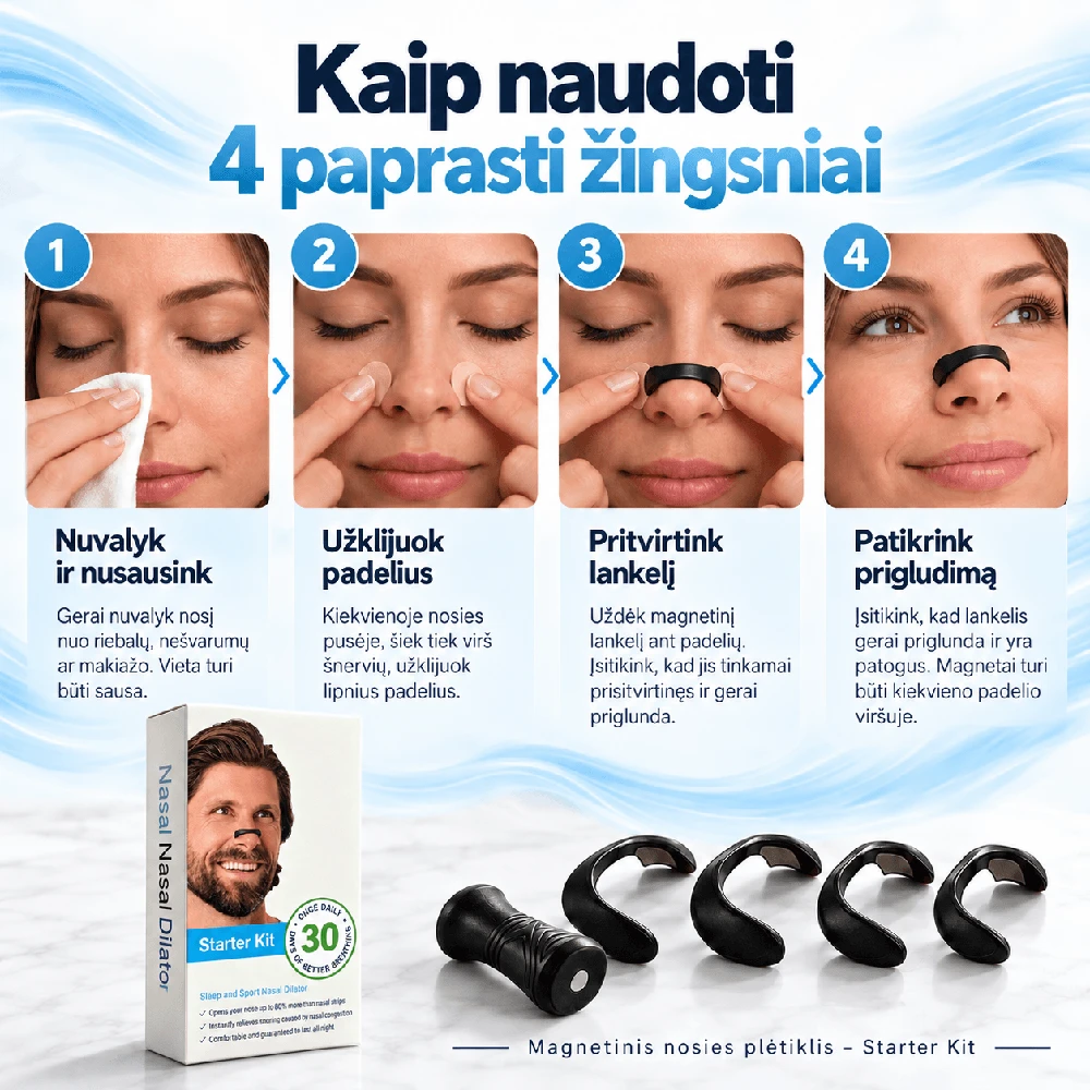 Norden Nights magnetinis nosies plėtiklis Starter Kit – daugkartinio naudojimo, 4 dydžiai, 30 dienų rinkinys