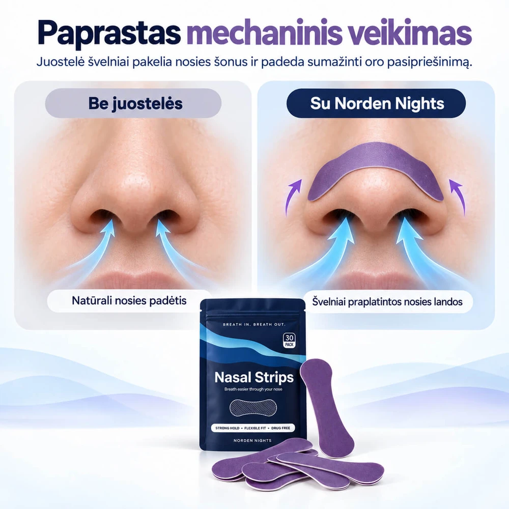Norden Nights nosies juostelės lengvesniam kvėpavimui – 30 vnt