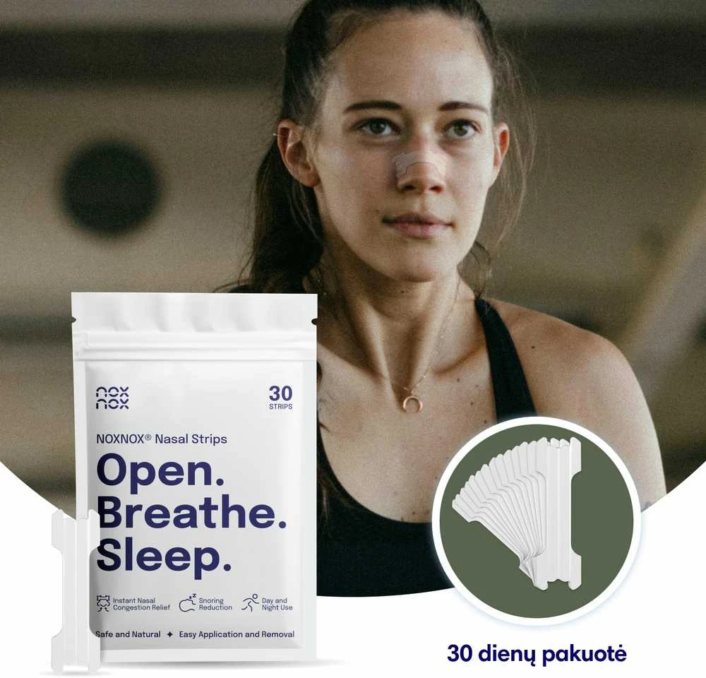 Nosies juostelės NOXNOX® – nuo knarkimo, lengvam kvėpavimui ir sportui, 30 vnt. pakuotėje