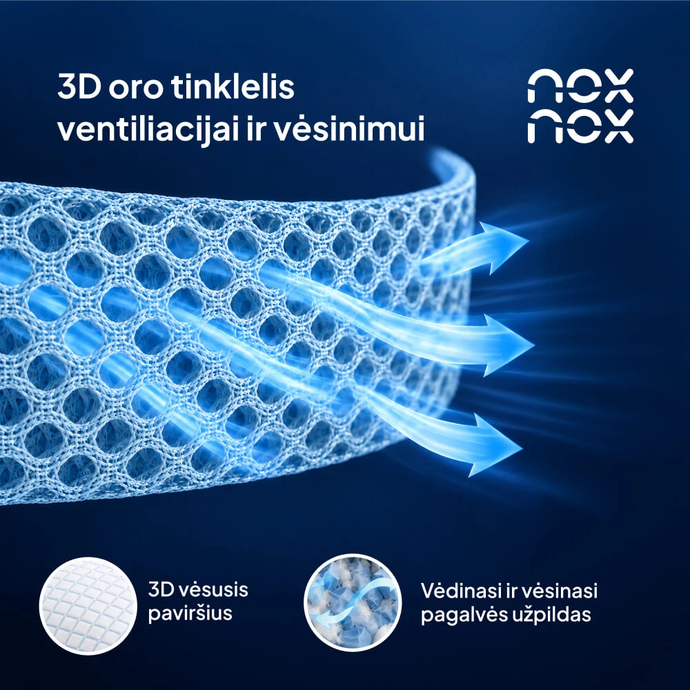 Noxnox Vėsinanti pagalvė AirCool Flex 3D – reguliuojamo aukščio, memory putos