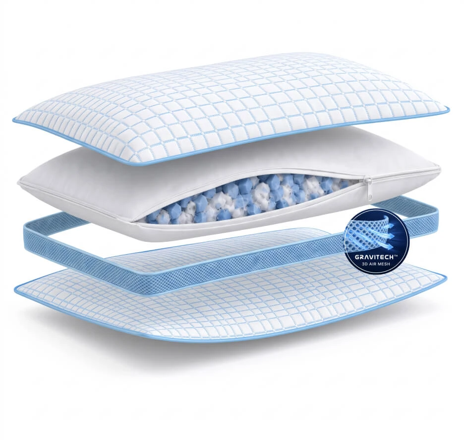 Noxnox Vėsinanti pagalvė AirCool Flex 3D – reguliuojamo aukščio, memory putos