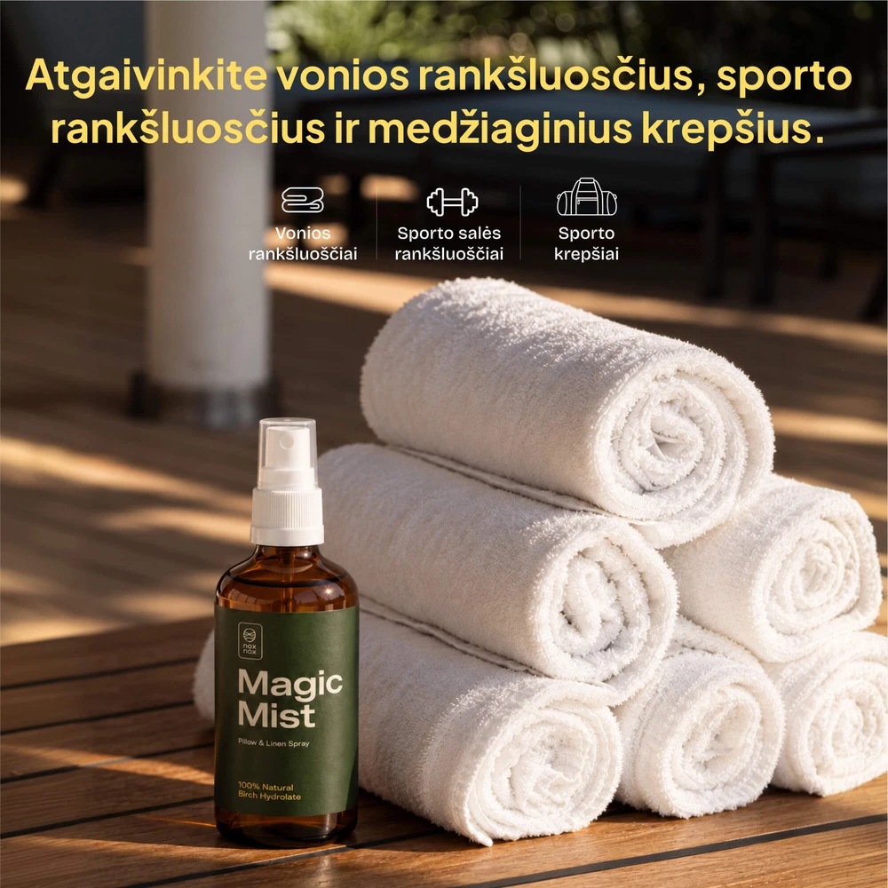 Noxnox Natūralus beržų purškalas patalynei – 100% beržų hidrolatas "Magic Mist "