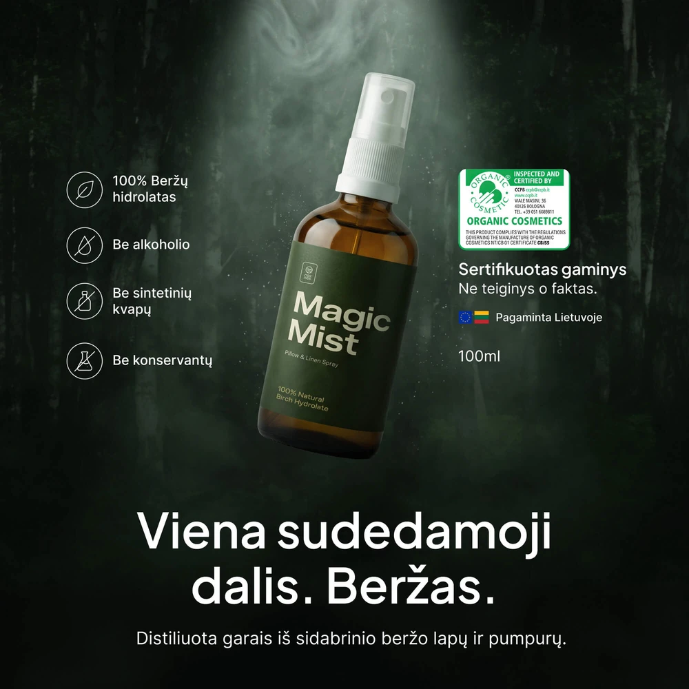 Noxnox Natūralus beržų purškalas patalynei – 100% beržų hidrolatas "Magic Mist "