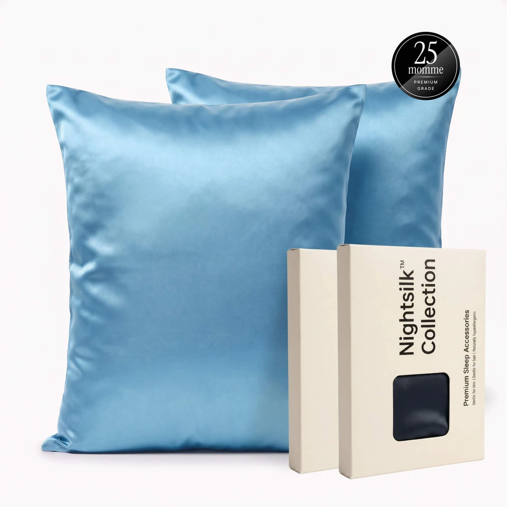 Noxnox Signature Premium šilkinis pagalvės užvalkalas 25 momų – 100% 6A Mulberry šilkas karališka mėlyna spalva