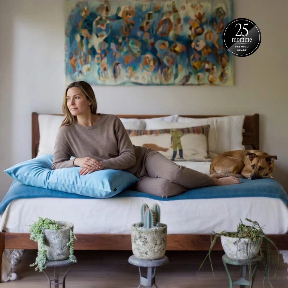 Noxnox Signature Premium šilkinis pagalvės užvalkalas 25 momų – 100% 6A Mulberry šilkas karališka mėlyna spalva