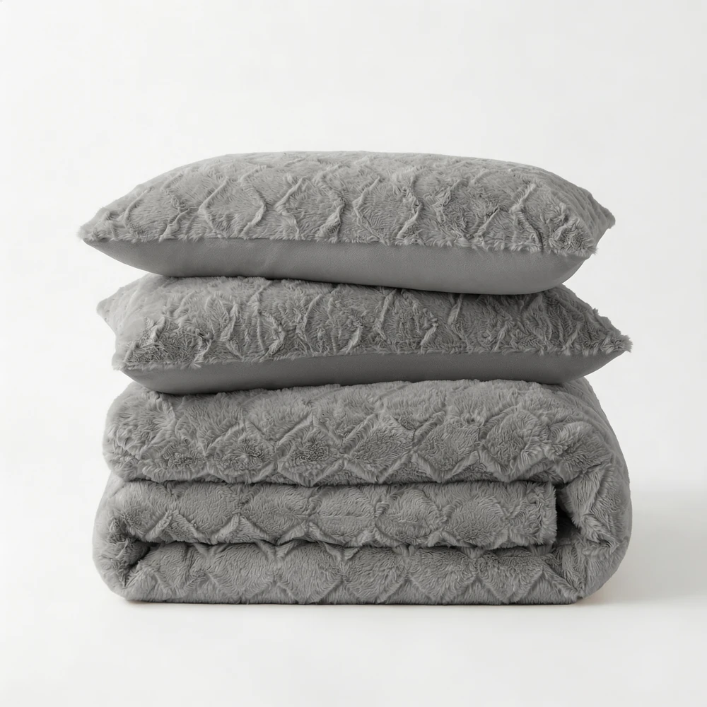 Patalynės komplektas Sleeptime Šerpa ir mikropluošto patalynė Faux Fur šviesiai pilka 140x200