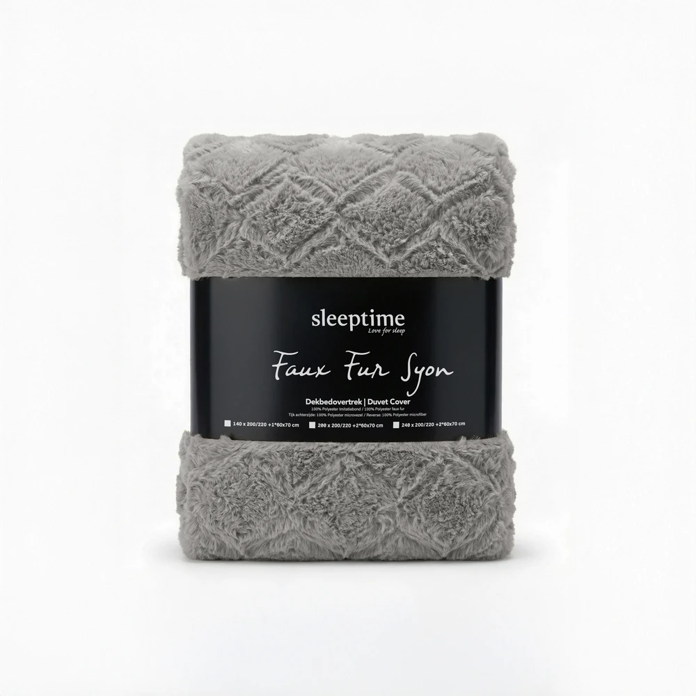 Patalynės komplektas Sleeptime Šerpa ir mikropluošto patalynė Faux Fur šviesiai pilka 140x200