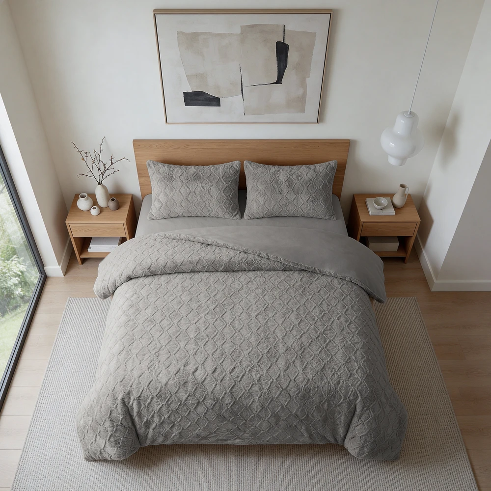 Patalynės komplektas Sleeptime Šerpa ir mikropluošto patalynė Faux Fur šviesiai pilka 140x200