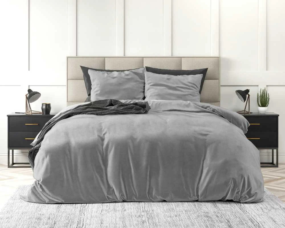 Patalynės komplektas Veliūrinė patalynė Sleeptime Velvet Uni antracito spalvos 200×220 cm, su 2 pagalvių užvalkalais