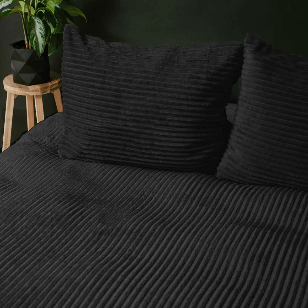 Patalynės komplektas Pliušinė patalynė Sleeptime Rib Teddy juodos spalvos 200×220 cm, su 2 pagalvių užvalkalais