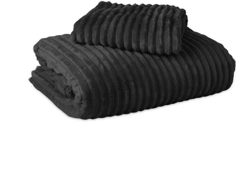 Patalynės komplektas Pliušinė patalynė Sleeptime Rib Teddy juodos spalvos 200×220 cm, su 2 pagalvių užvalkalais