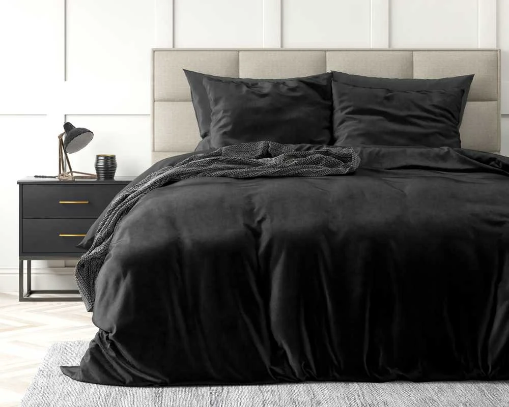 Patalynės komplektas Veliūrinė patalynė Sleeptime Velvet Uni juodos spalvos 200×220 cm, su 2 pagalvių užvalkalais