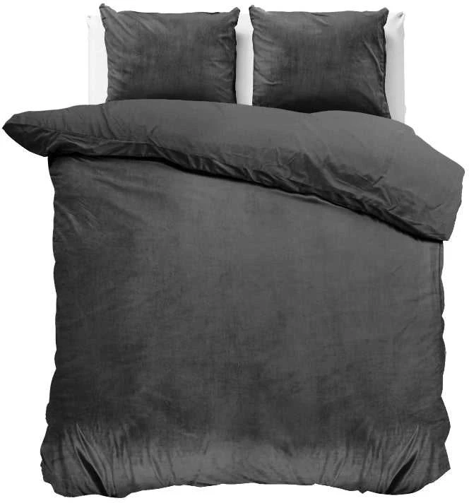 Patalynės komplektas Veliūrinė patalynė Sleeptime Velvet Uni antracito spalvos 200×220 cm, su 2 pagalvių užvalkalais