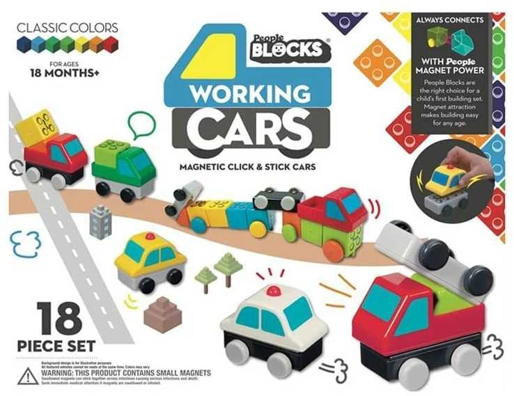 Magnetinis konstruktorius „People Blocks”, judantys automobiliai / 18 kaladėlių