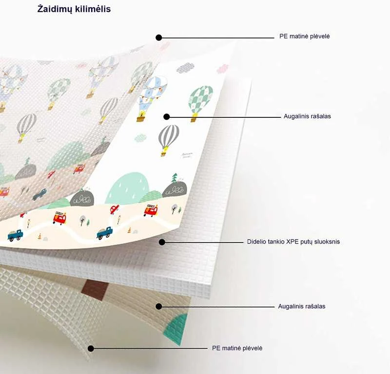 Vaikiškas žaidimų kilimėlis ECOTOYS 200x180 cm, dvipusis